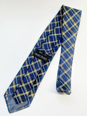 Harry Rosen Plaid Silk-Style Tie in Blue & Yellow Like New